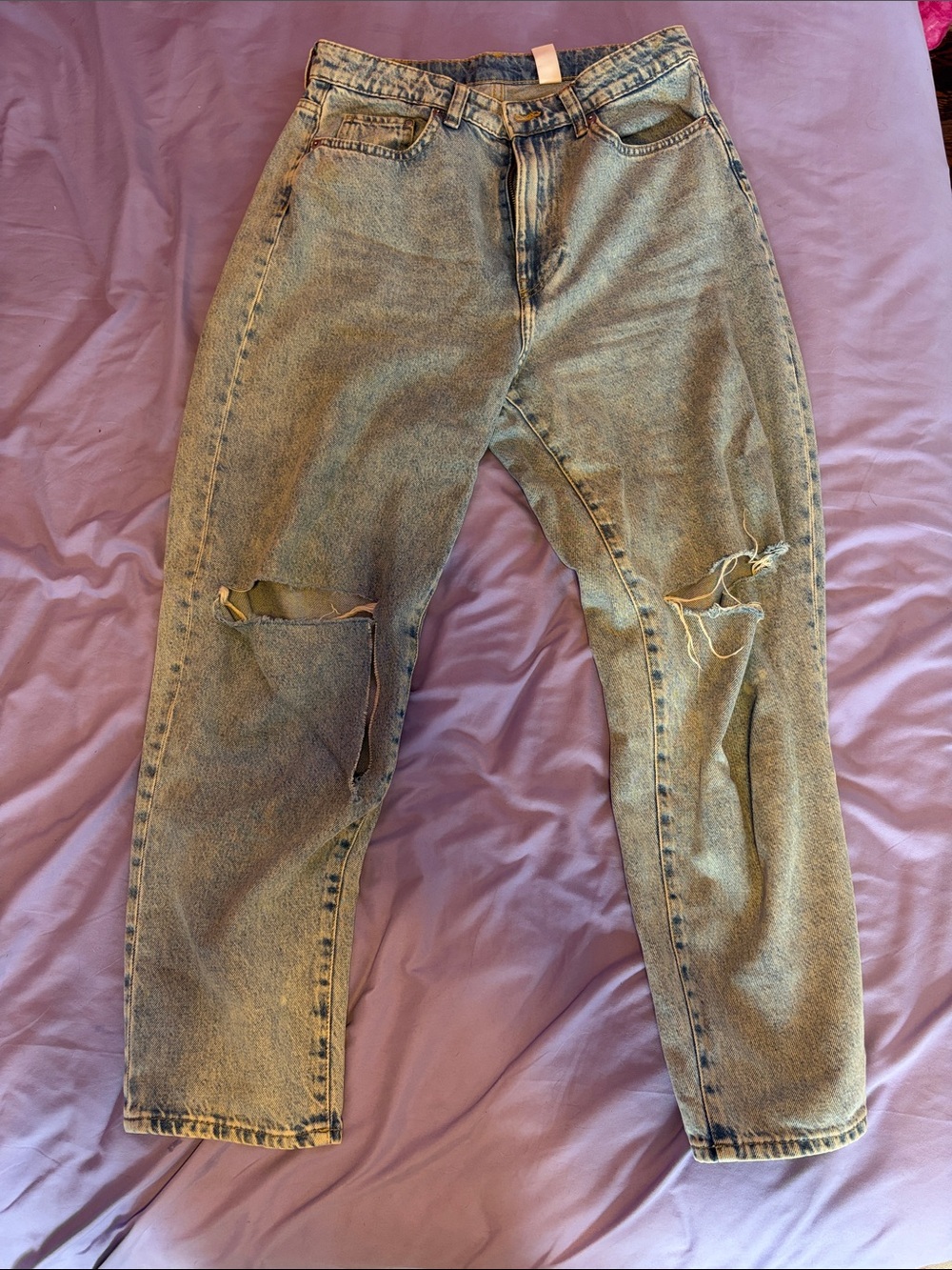 Women’s Distressed Blue Denim Ultra High Waist Mom Jeans - Casual Ripped Style
